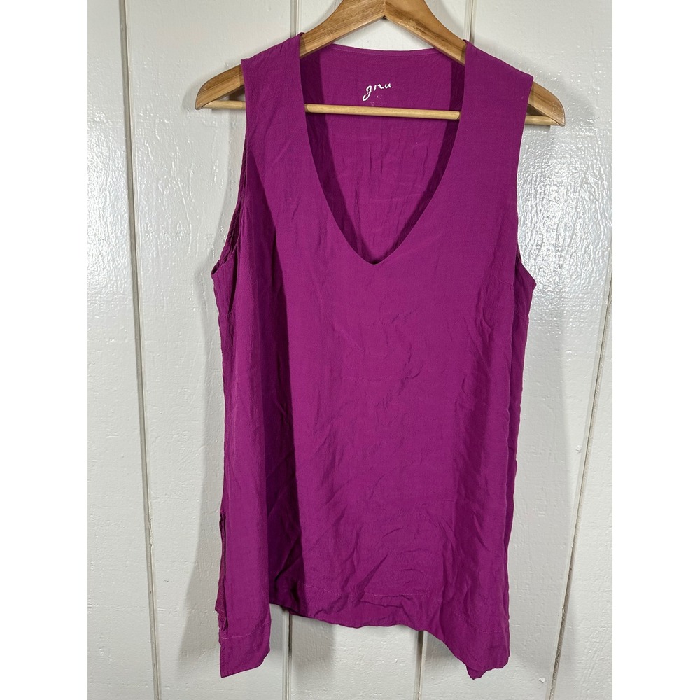 Gnu Tank Top Womens L Magenta V-Neck Sleeveless Rayon Flowy Blouse 7483